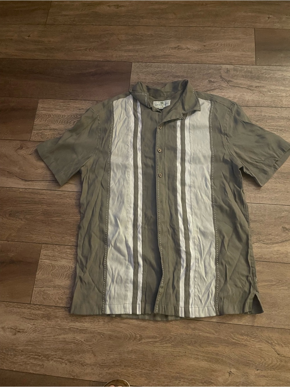 Men's Short Sleeve Button-Up Shirt with Vertical Stripes